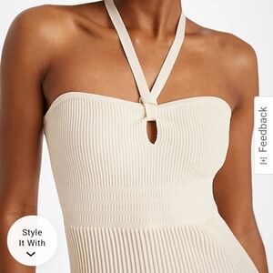 Elegant Cream Halter Ribbed Fringe Dress - Express LG